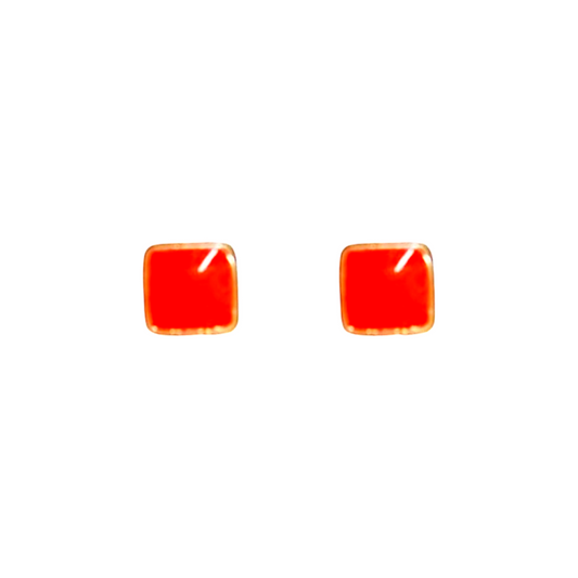 Silver Red Square Screw Back Earrings