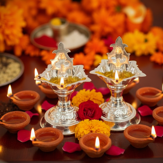 Silver Plain Nakash Deepam 3.3 Inches