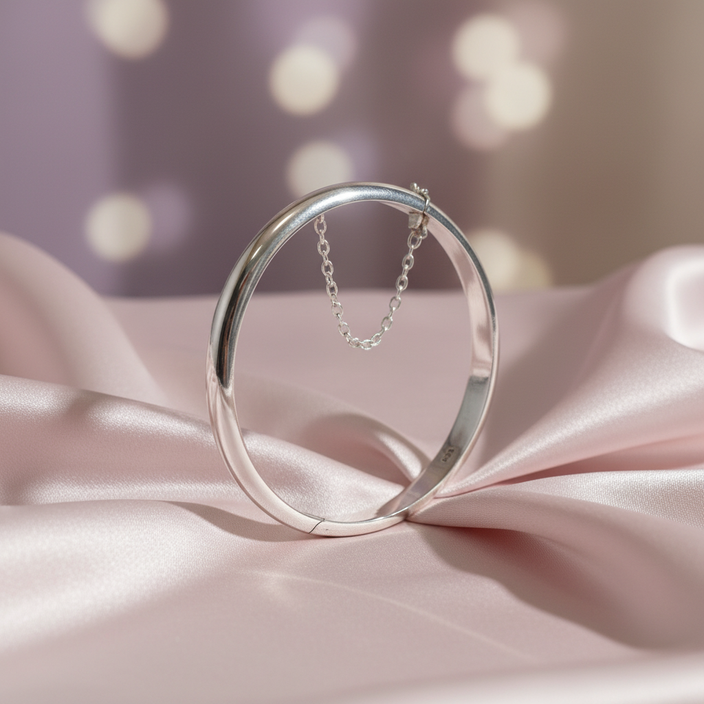 Silver Kids Plain Open Bracket Bangle Bracelet