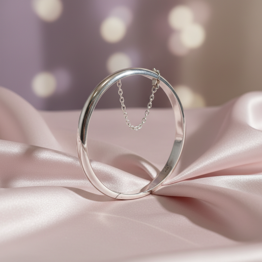 Silver Kids Plain Open Bracket Bangle Bracelet