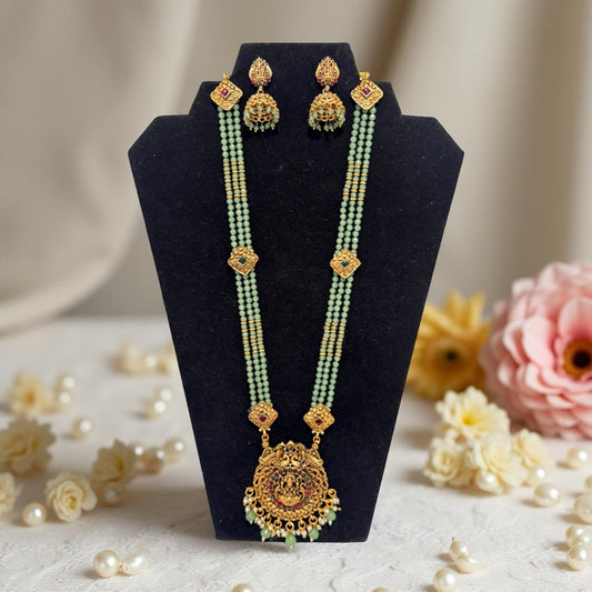 Veena Temple Long Necklace and Jumkha Earrings Set