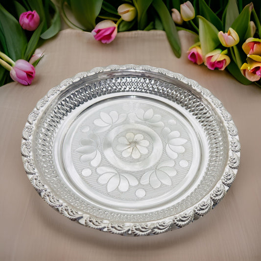 925 Silver Anamika Pooja Thali Plate 6.75 Inches