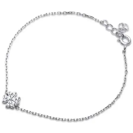 Cubic Zirconia Clover .925 Sterling Silver Bracelet/ Anklet 6"