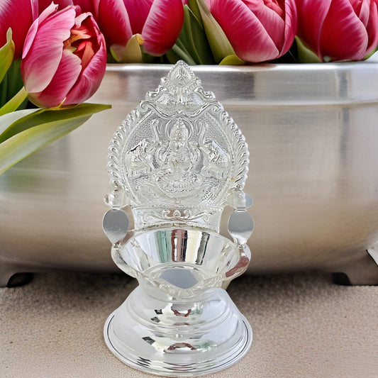 925 Silver Gajalakshmi-Kamakshi Deepam 3.1 Inches