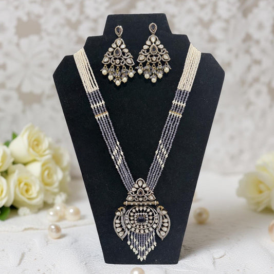 Purple Crystal Victorian Long Necklace and Earrings Set