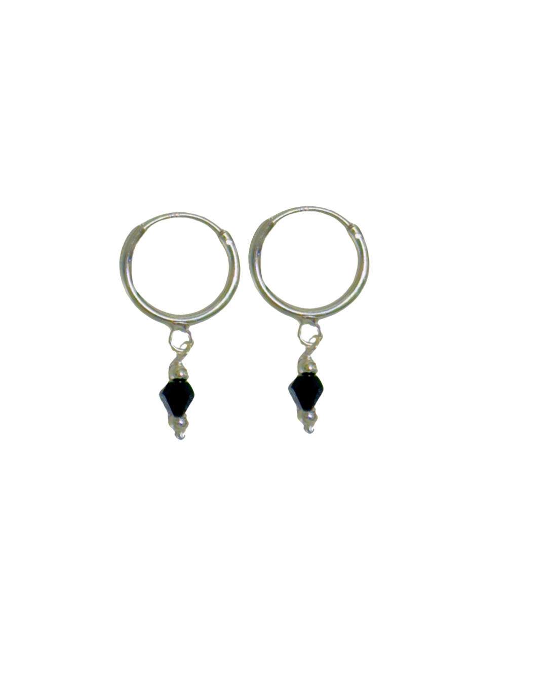 Silver Ear Hoop with Hanging Black Crystals-