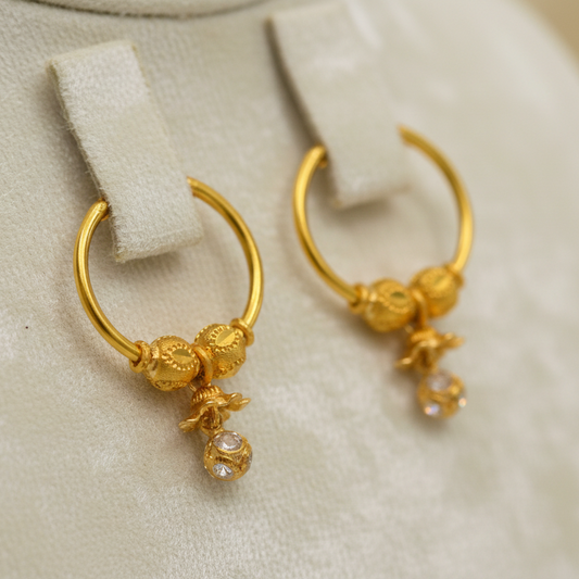 22KT Gold Ball Drop Hoop Earrings