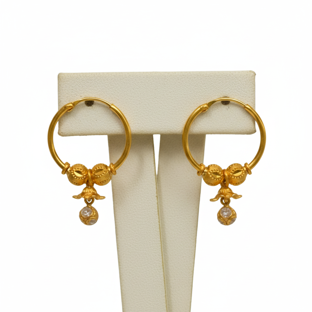 22KT Gold Ball Drop Hoop Earrings