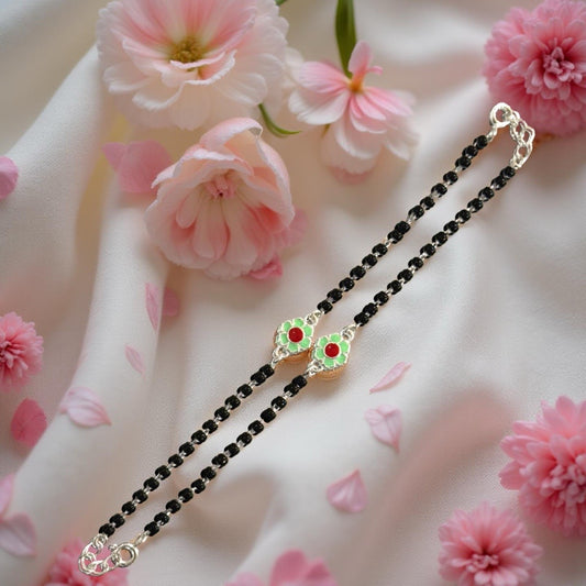 925 Silver Baby Flower Enamel Payal/Bracelet