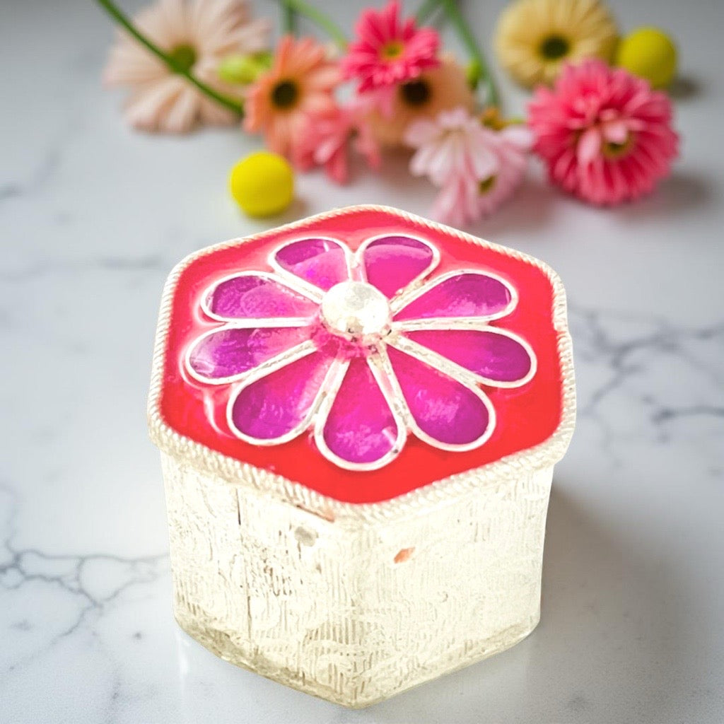 Silver Enamel Hexagon KumKum Box