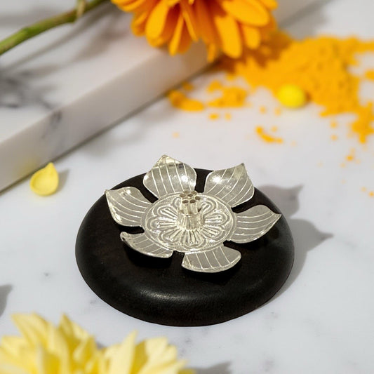 Silver Lotus Wooden Agarbathi Holder - 2.75 inches