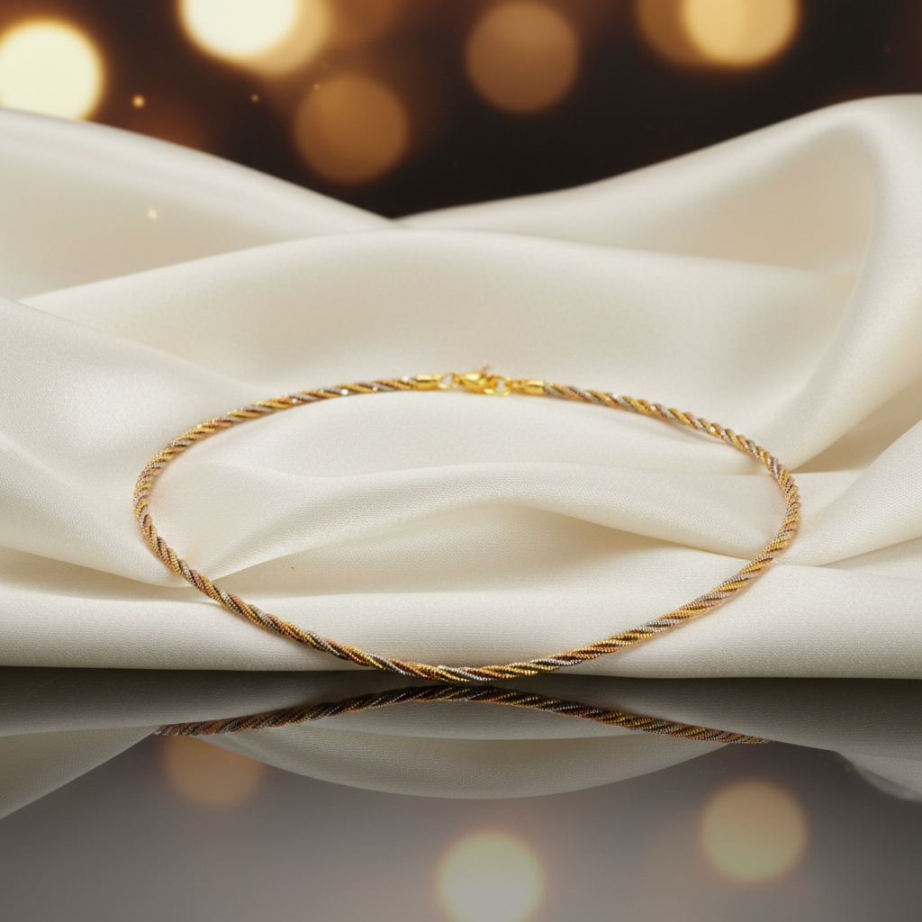 925 Silver Three Tone  Twisted Necklace