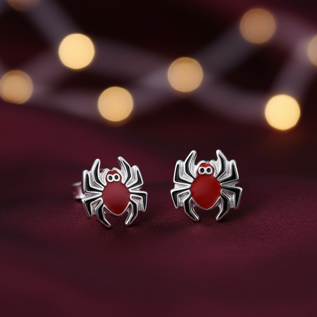 925 Silver Epoxy Spider Stud Earrings