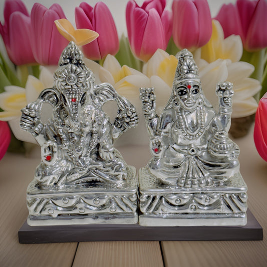 999 Silver Dharma Lakshmi Ganesh Idol