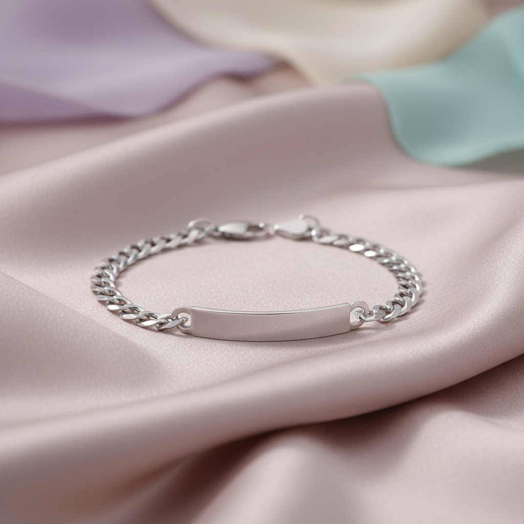 Silver Engravabale Curb Link ID Bracelet 7mm-7 to 8 inch
