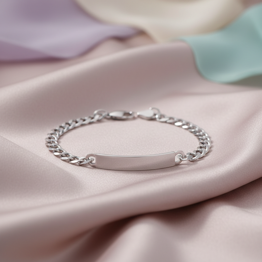 Silver Engravabale Curb Link ID Bracelet 7mm-7 to 8 inch