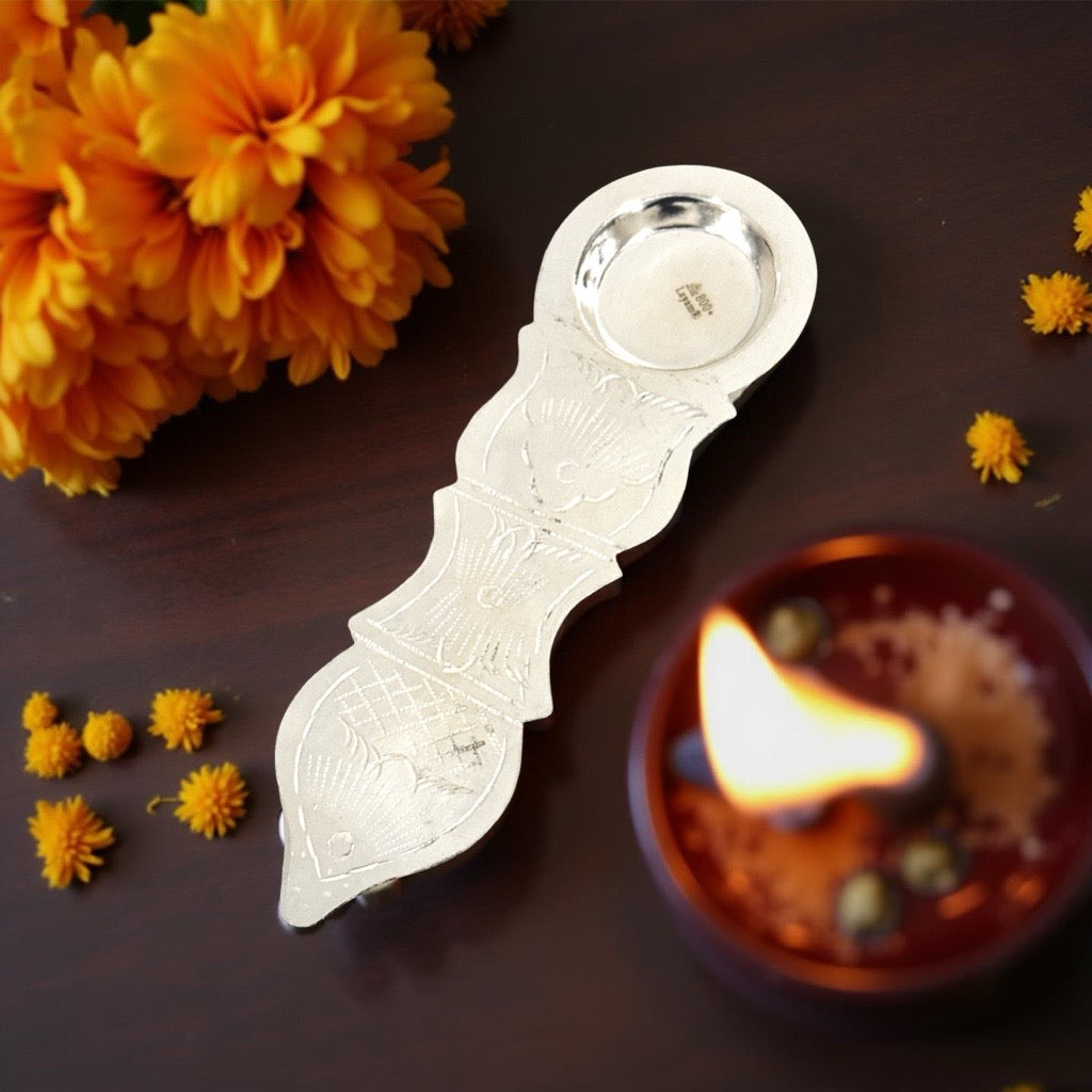 Silver Karpur Arti Diya 6 Inches