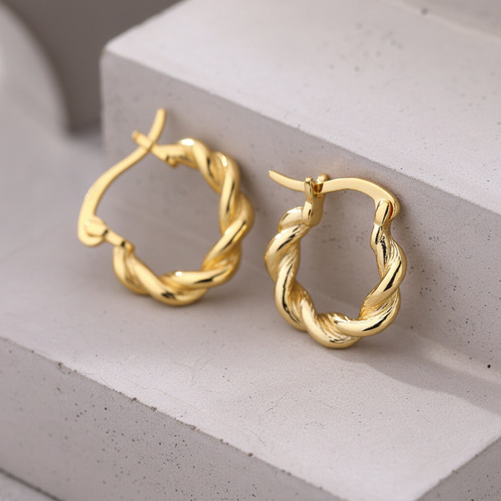 925 Silver Retro Twisted Hoop  Earrings