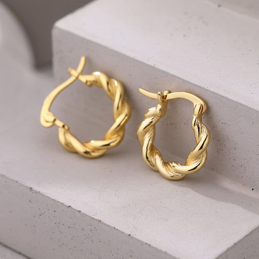 925 Silver Retro Twisted Hoop  Earrings