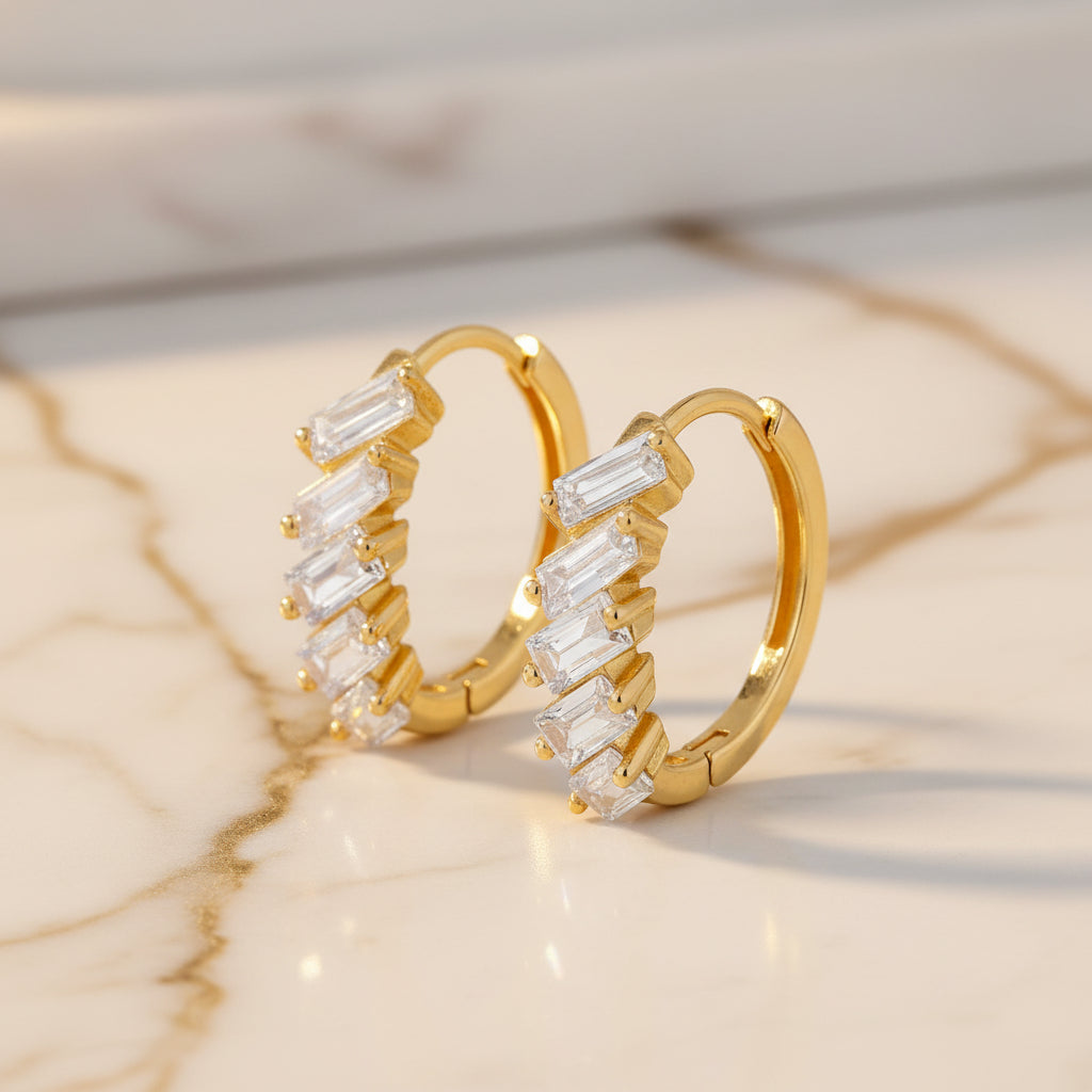 Eva 925 Sterling Silver CZ Hoop Earrings