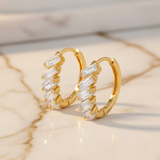Eva 925 Sterling Silver CZ Hoop Earrings