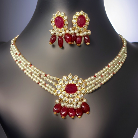 22KT Gold Ananya Chocker Necklace and Earrings Set