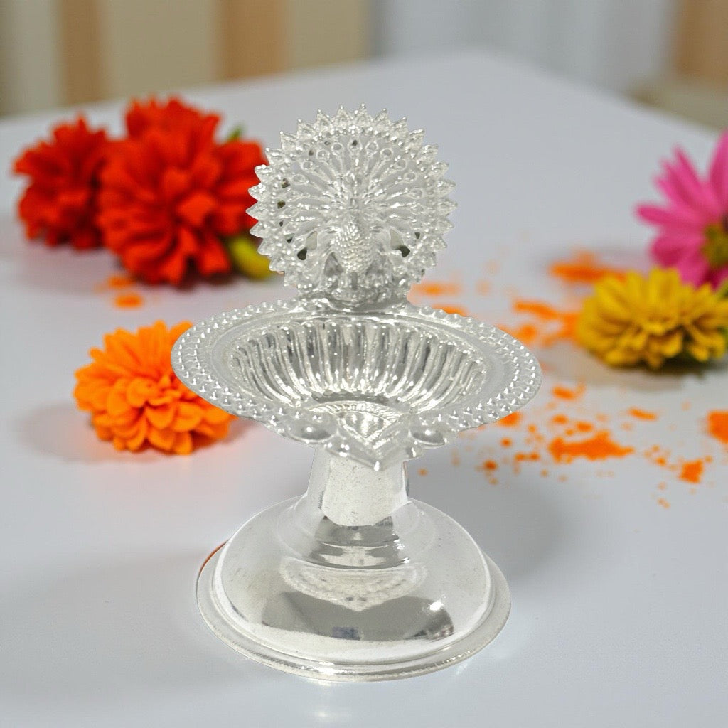 925 Silver Peacock Diya 2.6 Inches