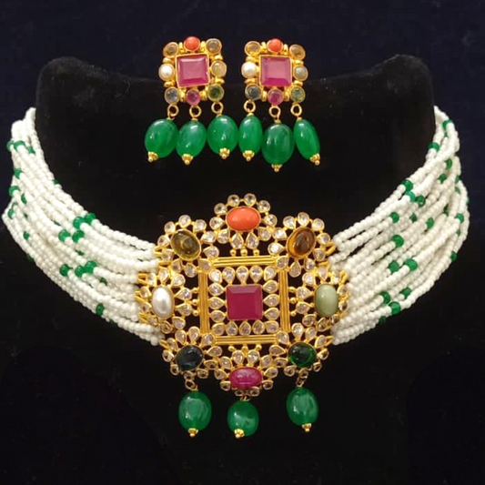 22KT Gold Anmitha Chocker Necklace and Earrings Set
