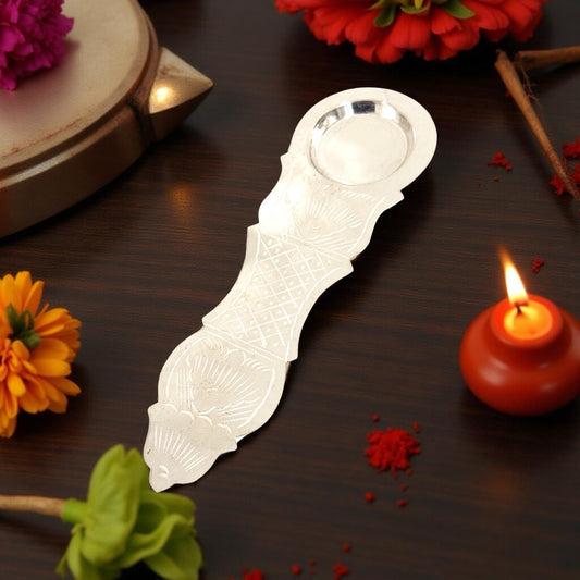 Silver Karpur Arti Diya 7.3 Inches
