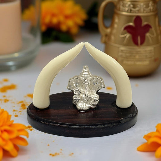 925 Silver Wooden Ganesh Idol - 1.75 inches
