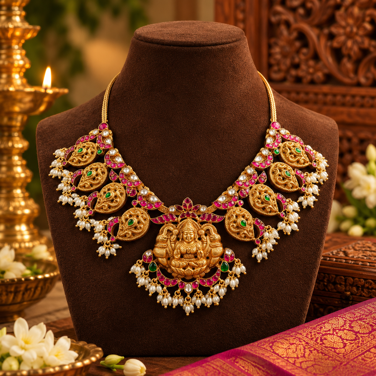 Ambalika 925 Silver chocker Necklace and Earrings Set