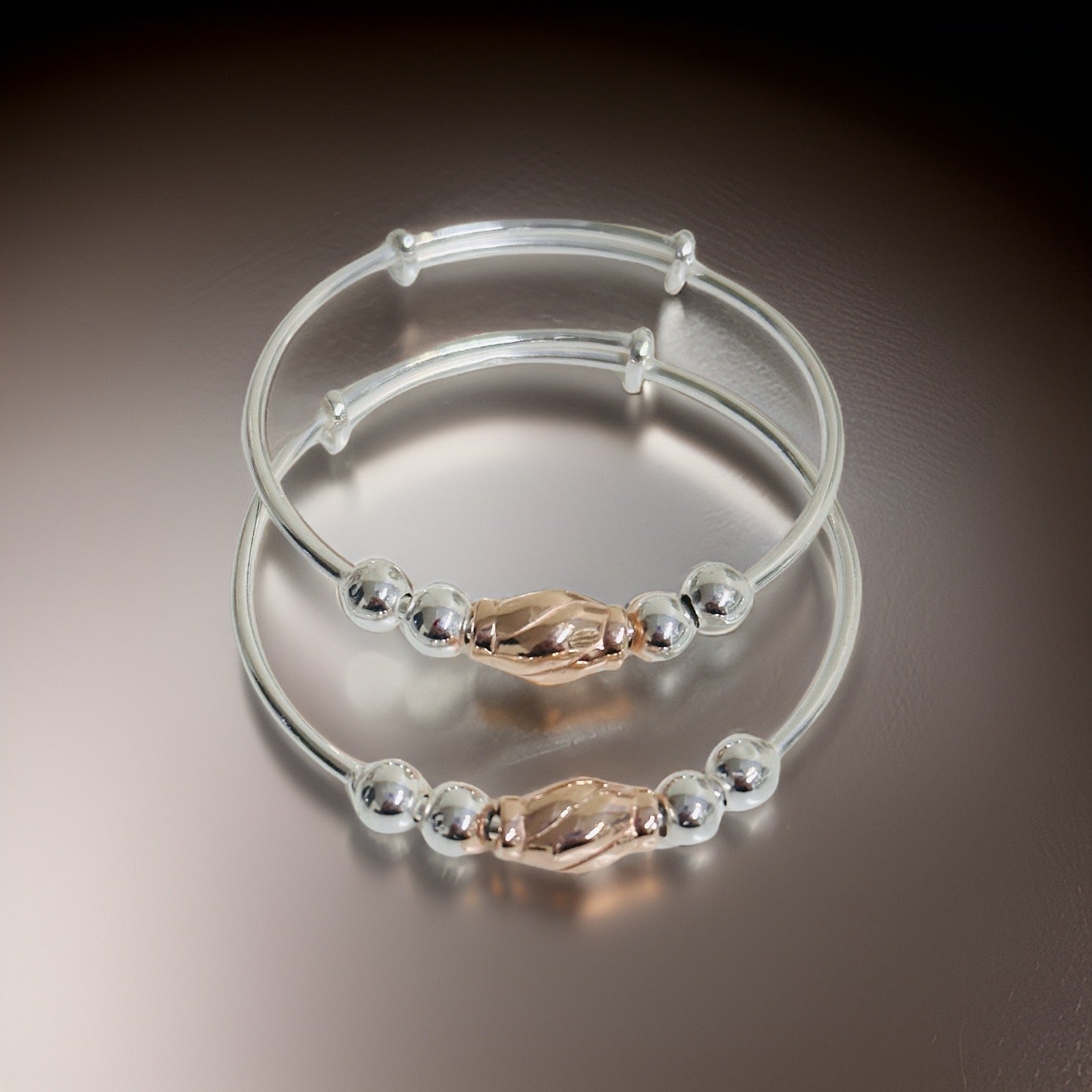 Silver Adjustable Rose Gold bead Baby Bangle