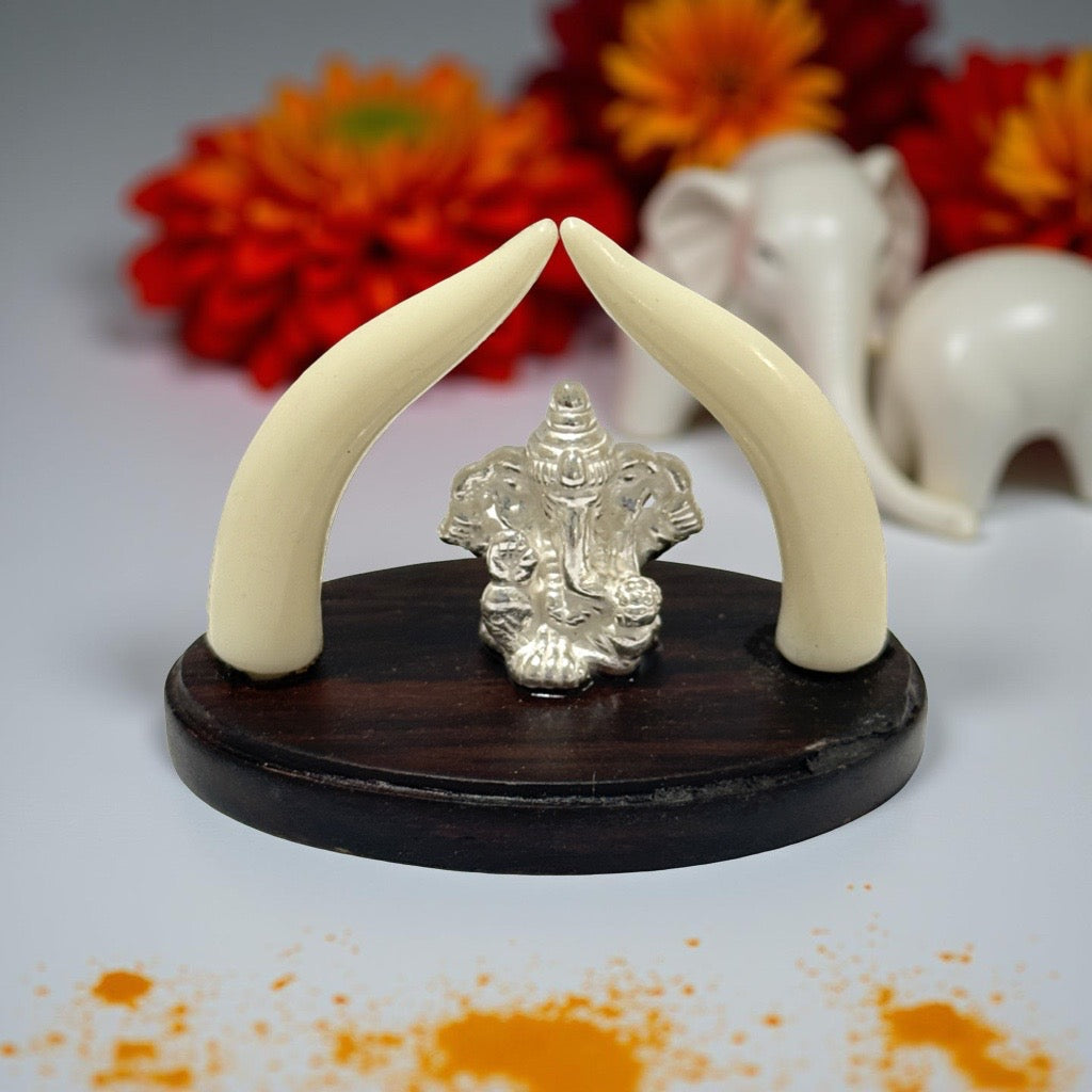 925 Silver Wooden Ganesh Idol - 1.75 inches