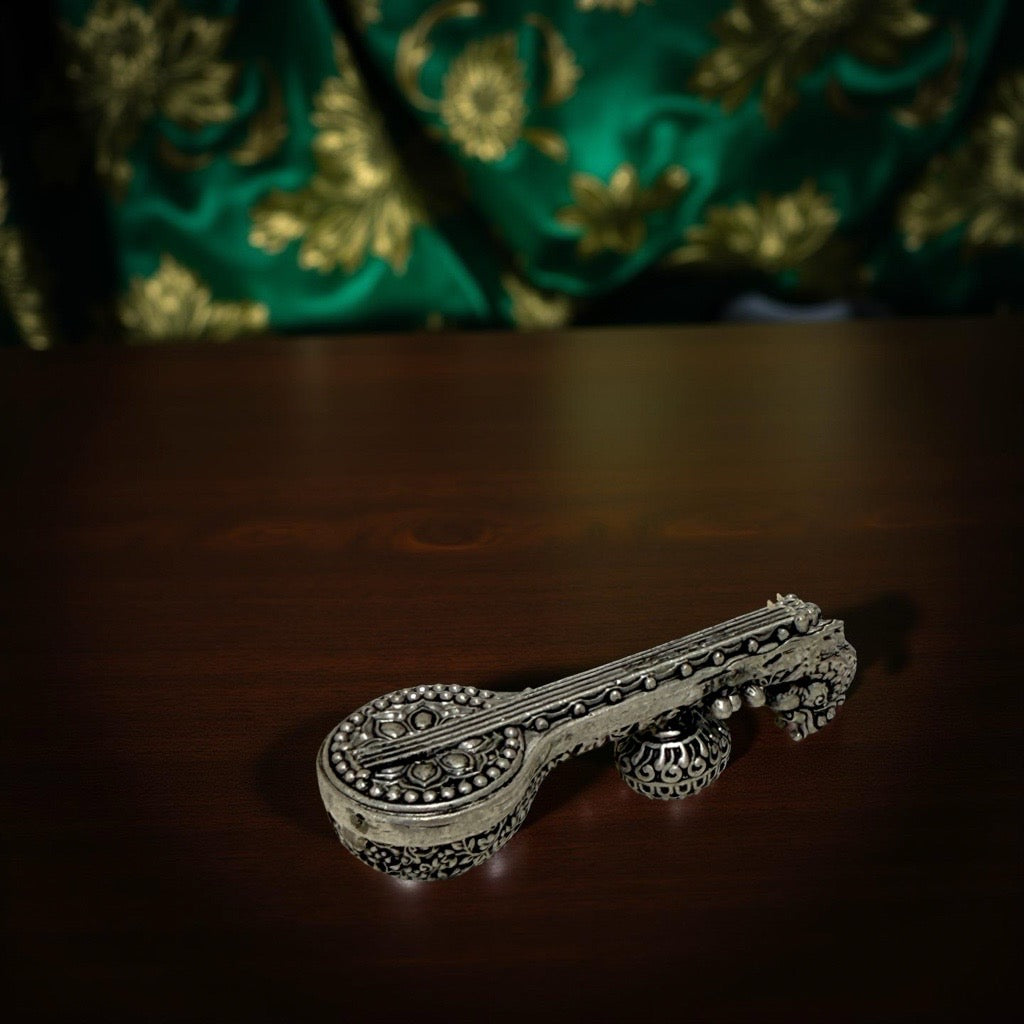 925 Silver Antique Veena 3D Idol- 1.7 inches