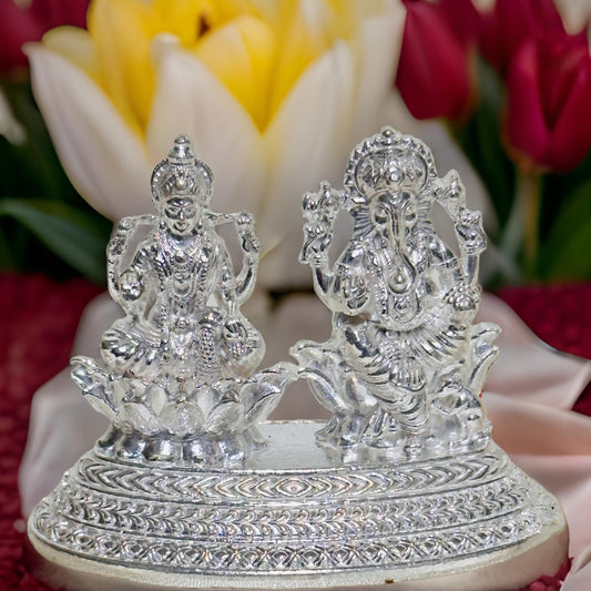 Silver Lakshmi Ganesh Saraswathi Idol-3.2 Inches
