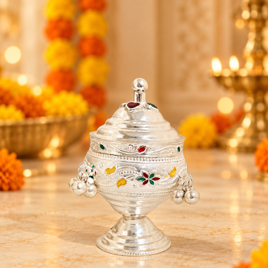 Silver Beaded Kumkum Box
