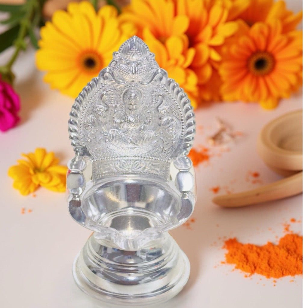 925 Silver Gajalakshmi-Kamakshi Deepam 4.25 Inches