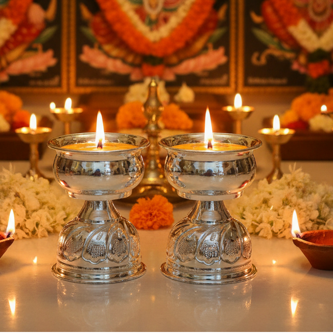 925 Silver Nakshi Time Deepam 2.3 Inches