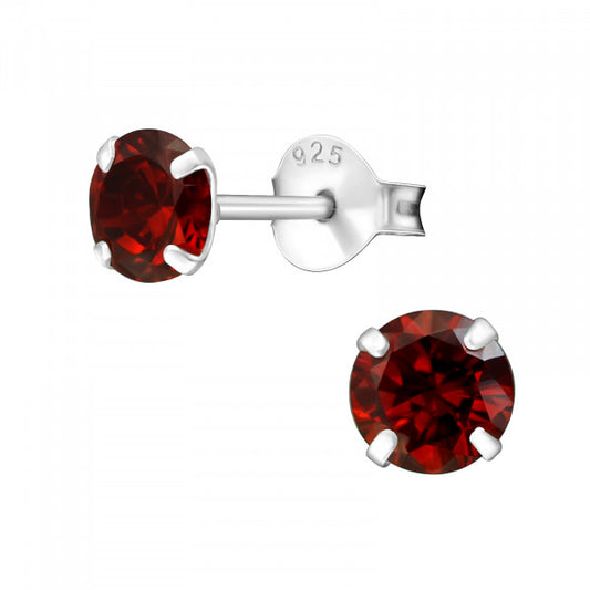 Silver Garnet Red Crystal Earrings