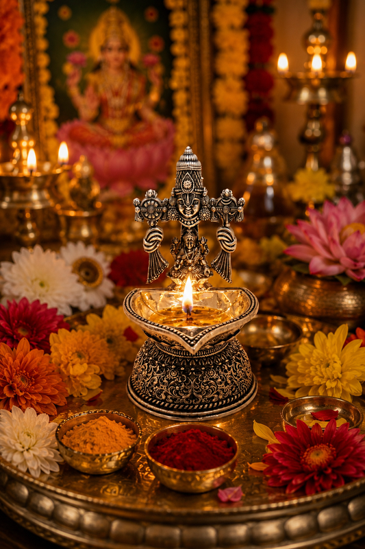 925 Silver Antique Lakshmi Tirupati Balaji  Lamp