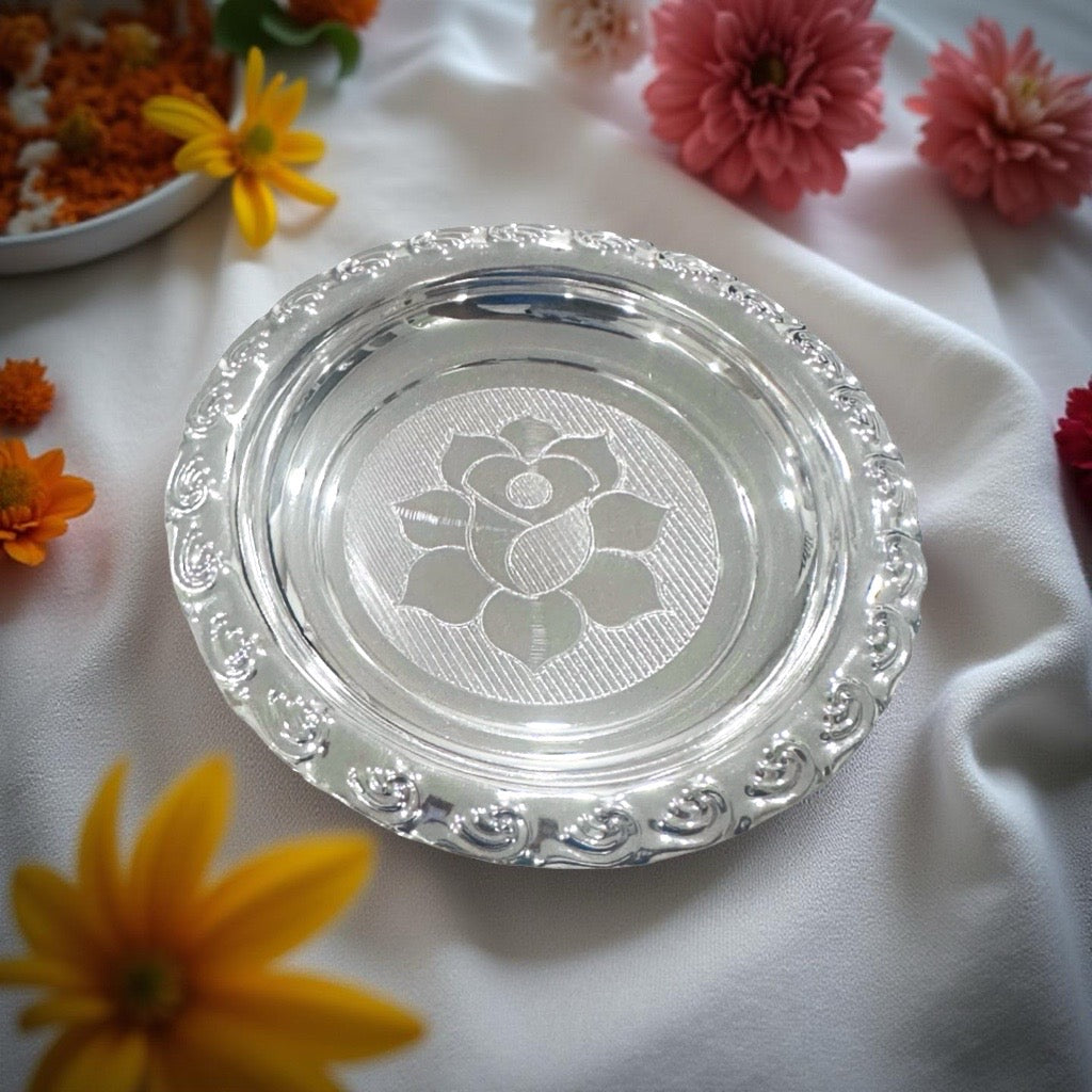 Aarvi Silver Rose Nakash Plate 3.8 Inches