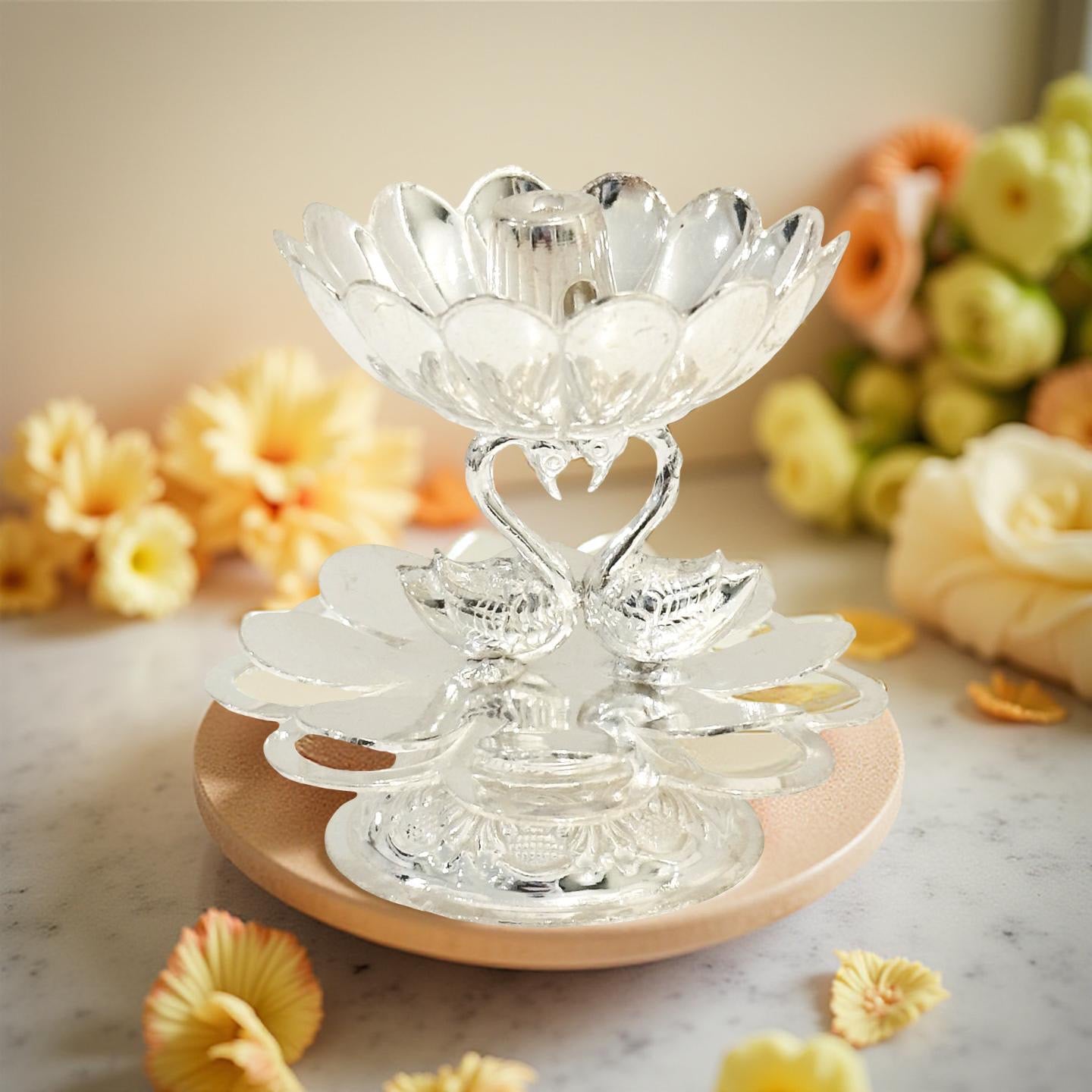 Chanchala  Fancy Peacock Silver Diya