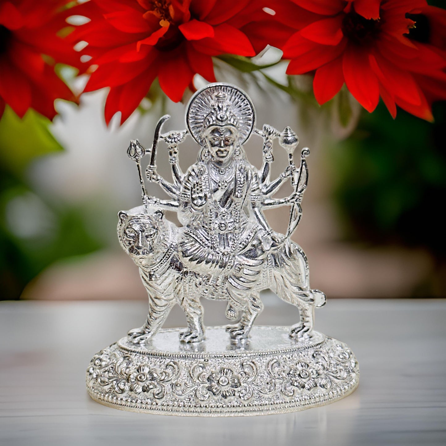 Silver Durga Ma 2D Idol- 2.1 Inches