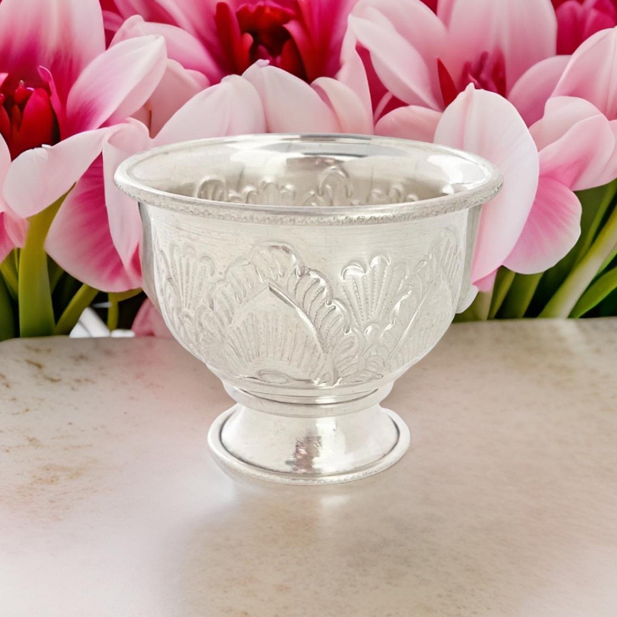 Silver Floral Pattern Chandan Cup