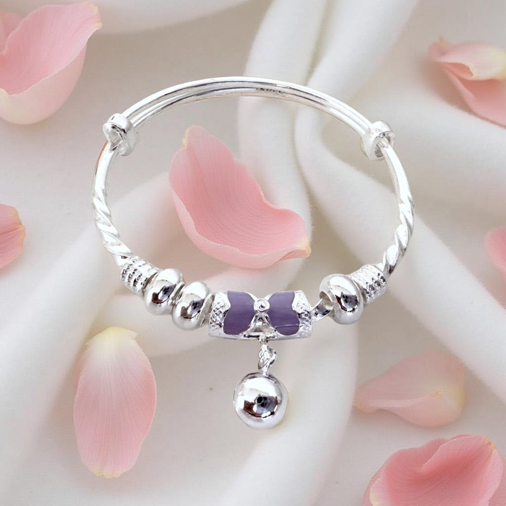 999 Pure Silver Purple Butterfly Charm Adjustable Baby Bracelet