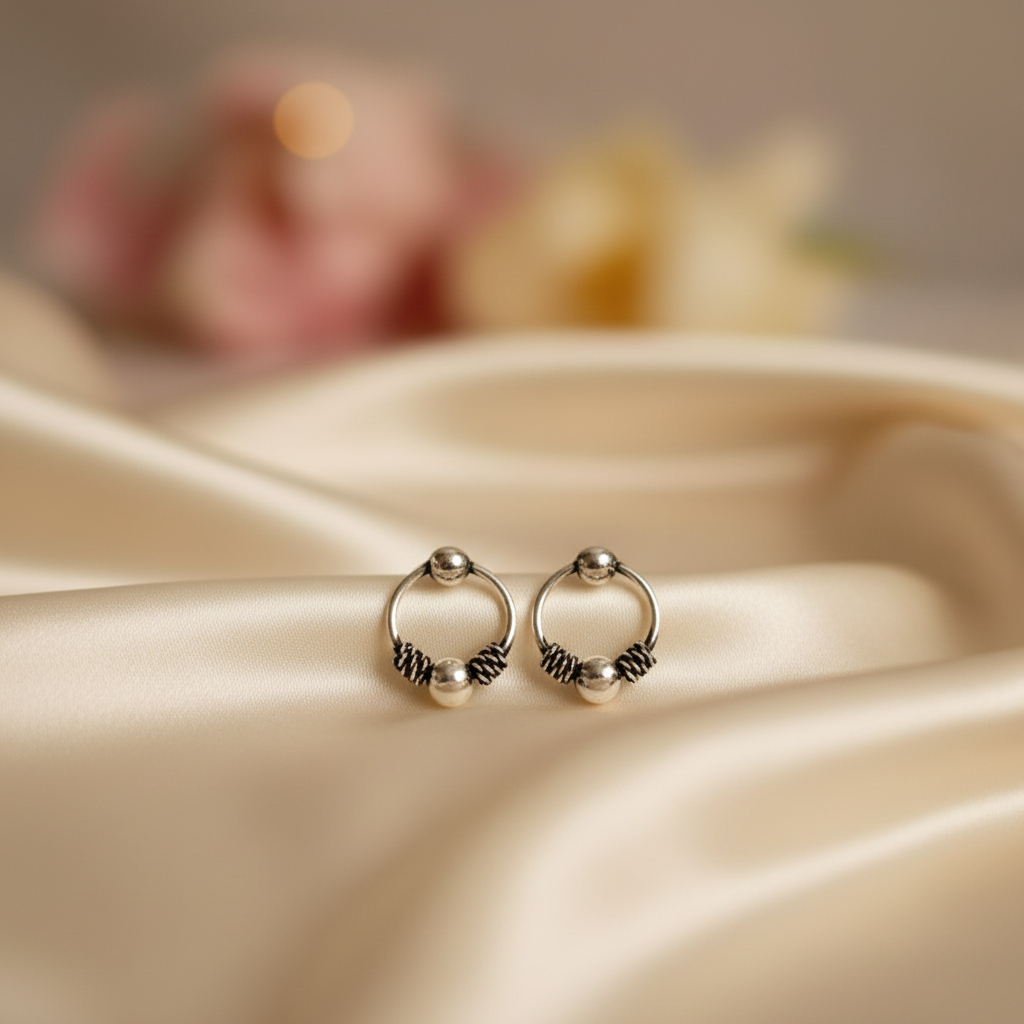 925 Sterling Silver Cartilage Press on Bali Hoop Earring