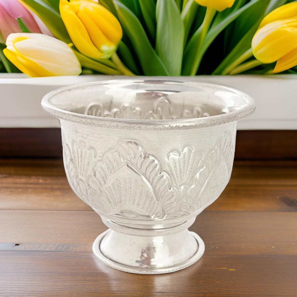 Silver Floral Pattern Chandan Cup