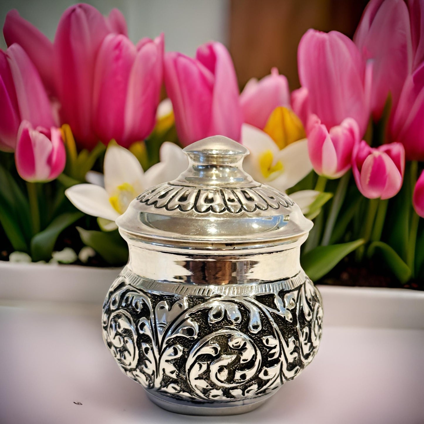 Antique Silver Haldi Kumkum Cup