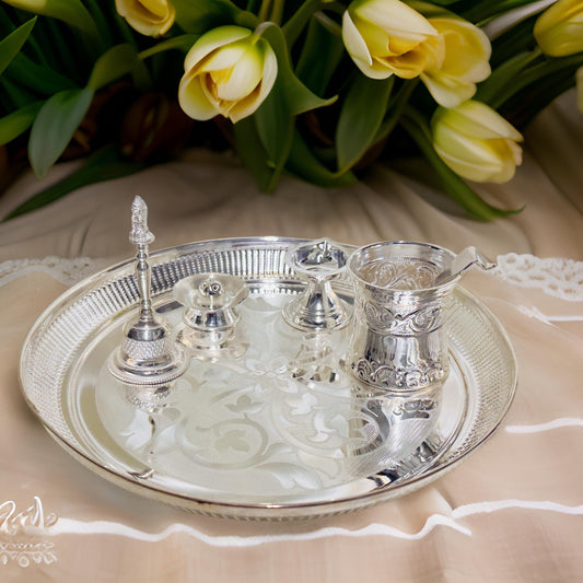 925 Silver Pooja Thali Set 5 PCs