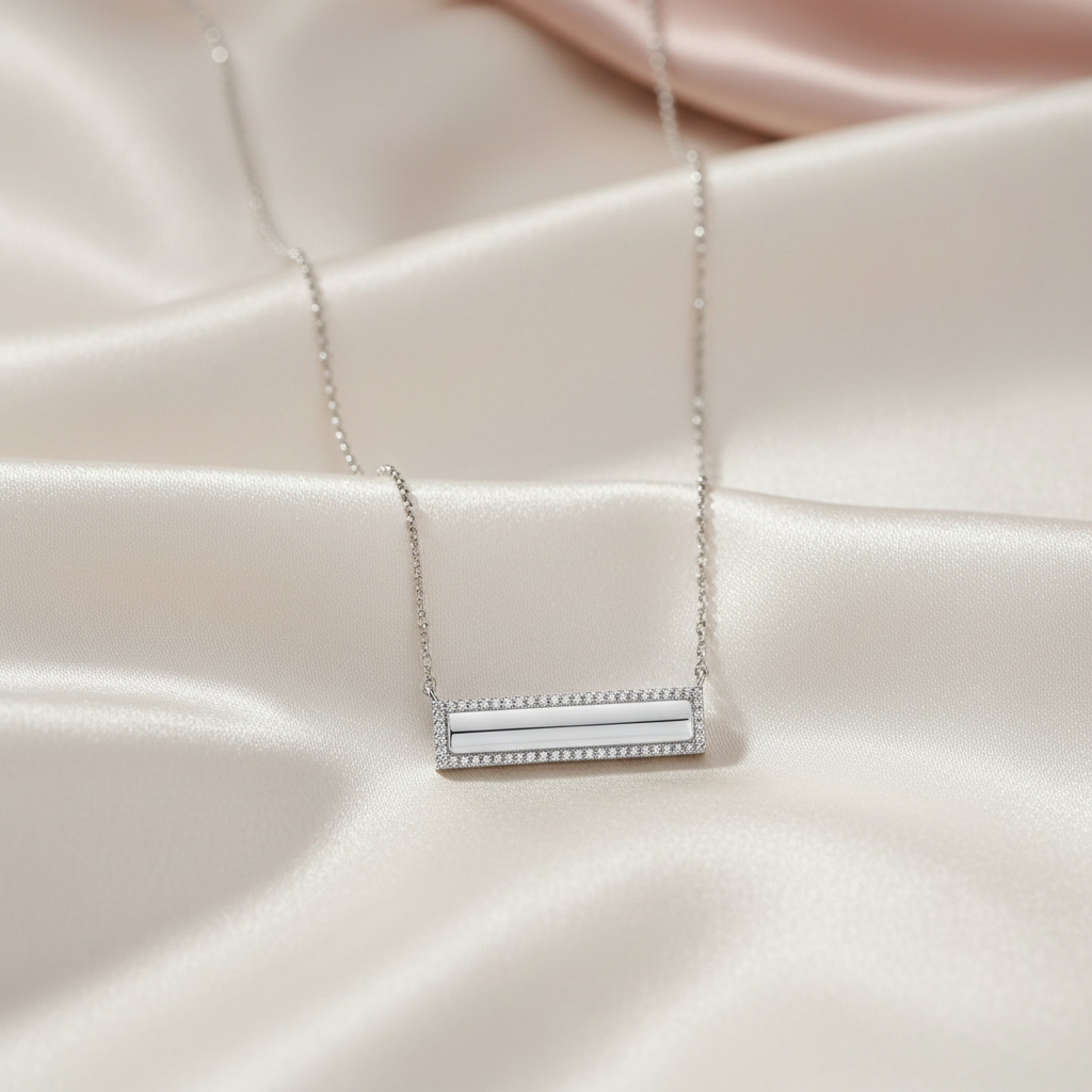 CZ Engraveable Bar Engraveable .925 Sterling Silver Necklace